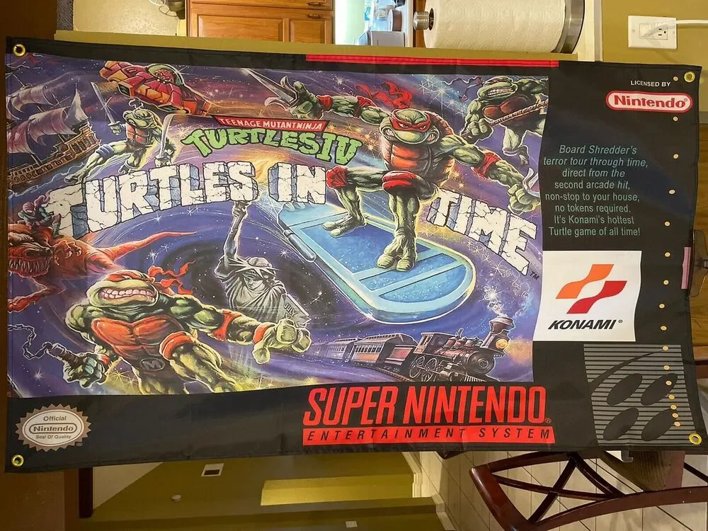 TMNT Turtles in Time 5' Flag Banner Poster Super Nintendo SNES Mutant Ninja